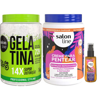 Kit Salon Line Gelatina 1kg + Creme De Pentear Nutricão Reparadora 1Kg + Óleo Capilar Super Óleos 42ml em Oferta na Shopee
