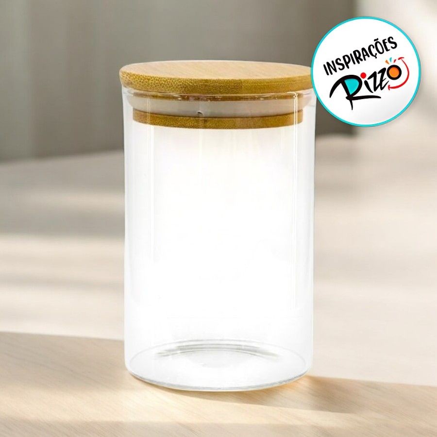 Pote de Vidro Hermético com Tampa de Bambu - 11x7cm - 250ml - 1 unidade - Rizzo em Oferta na Shopee