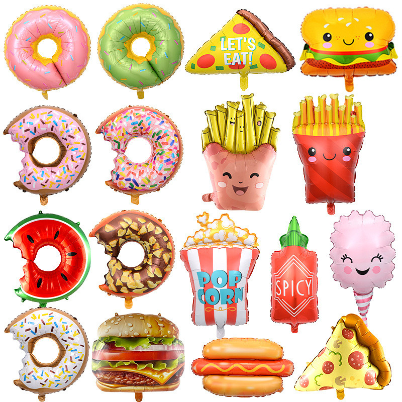 Balão de rosquinha de Chocolate hambúrguer batatas fritas Pizza balão cachorro-quente festa filme de alumínio decoração
