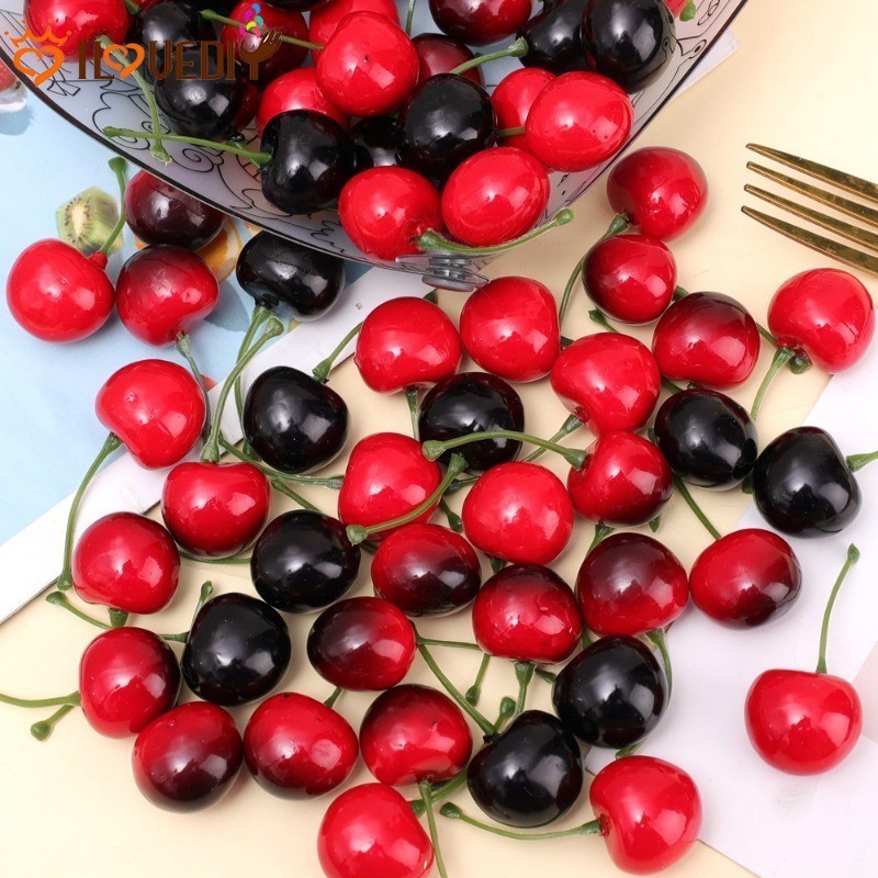 [Destaque] Cerejas Pretas Vermelhas Simuladas-Adereços De Desenho Fotográfico-Frutas Frescas Realistas-Cereja De Espuma