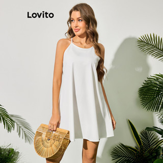 Lovito Elegante Vestido Feminino Liso com Bainha de Babados LBL09127