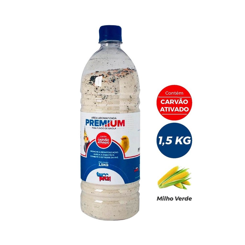 Garrafa de Areia com Grit Aromatizada 1,5kg c/ Carvão Ativado para Aves em Geral - Sabores