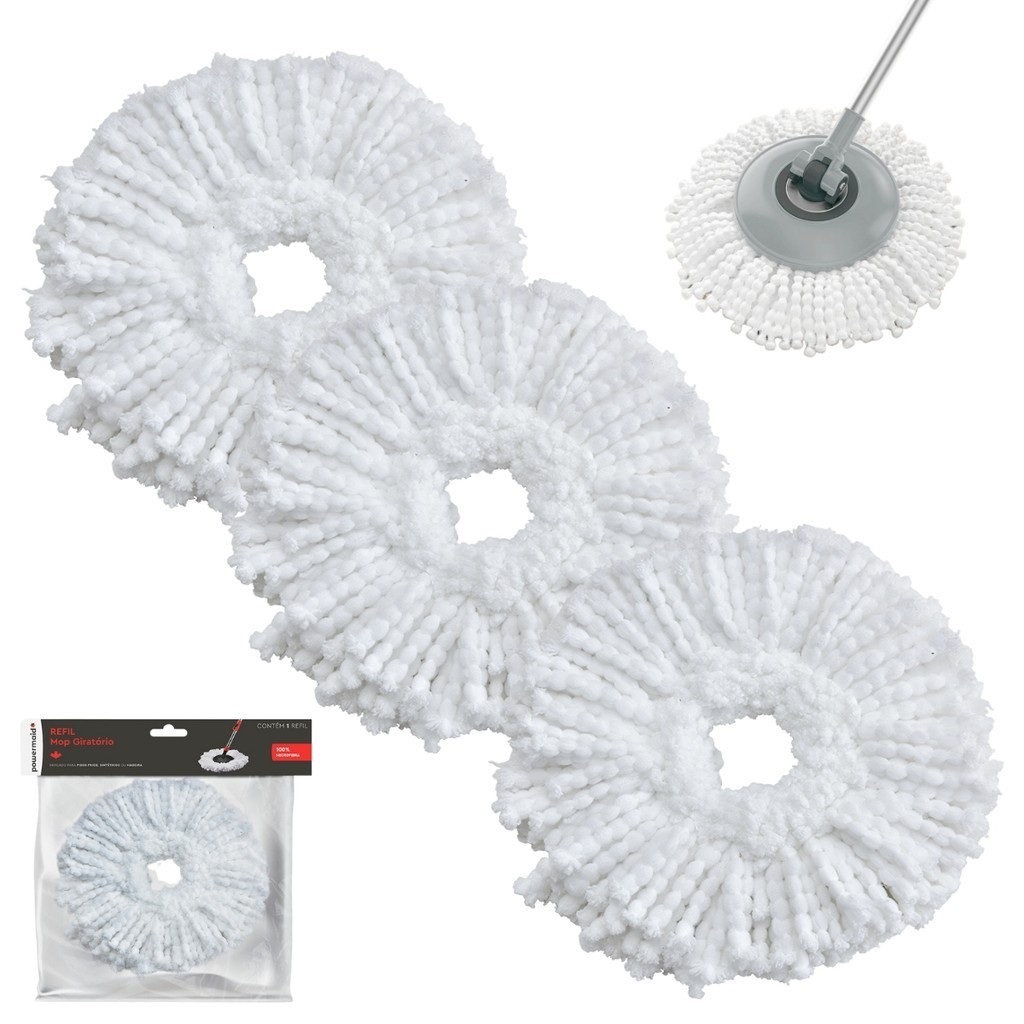 Kit 3 Unidades Refil Mop Giratório Universal Microfibra 360 Refil Para Mop Cesto Plástico em Oferta na Shopee