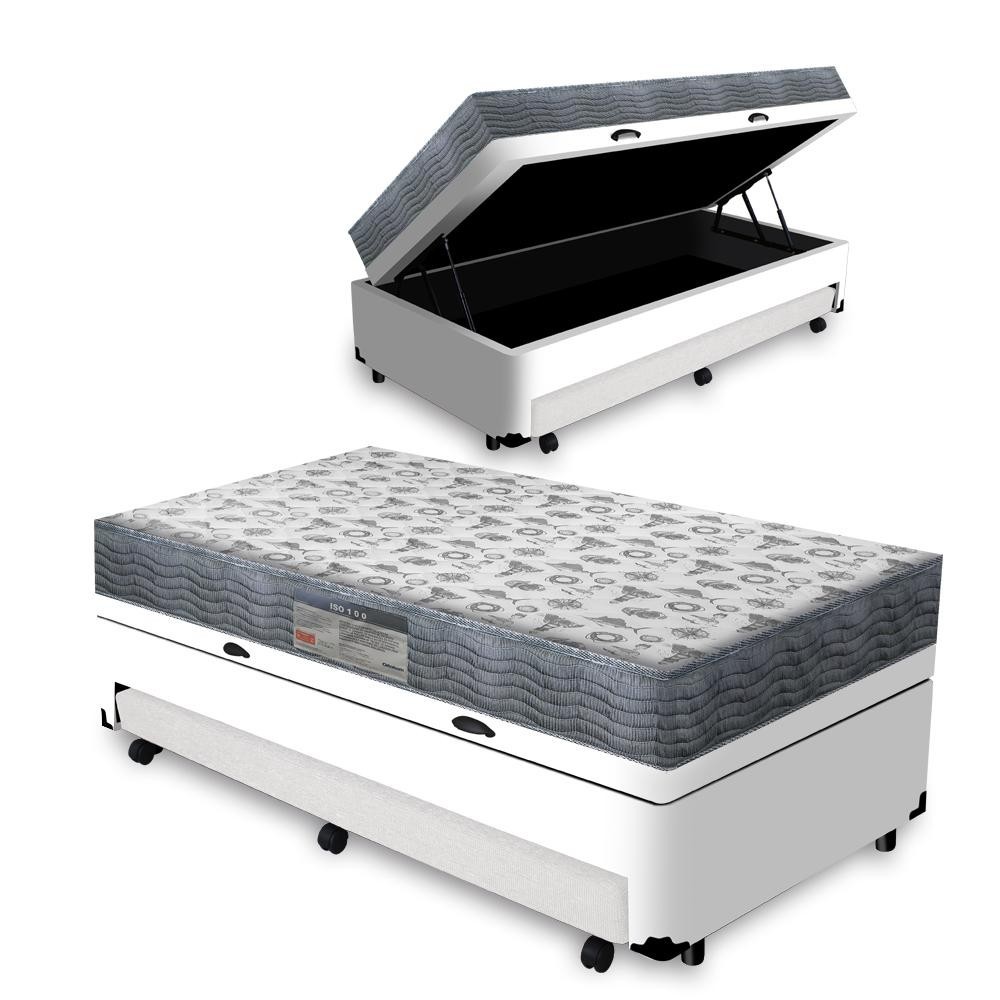 Cama Box Baú e Auxiliar Solteiro Branca + Colchão D33 Ortobom ISO 100 88cm em Oferta na Shopee