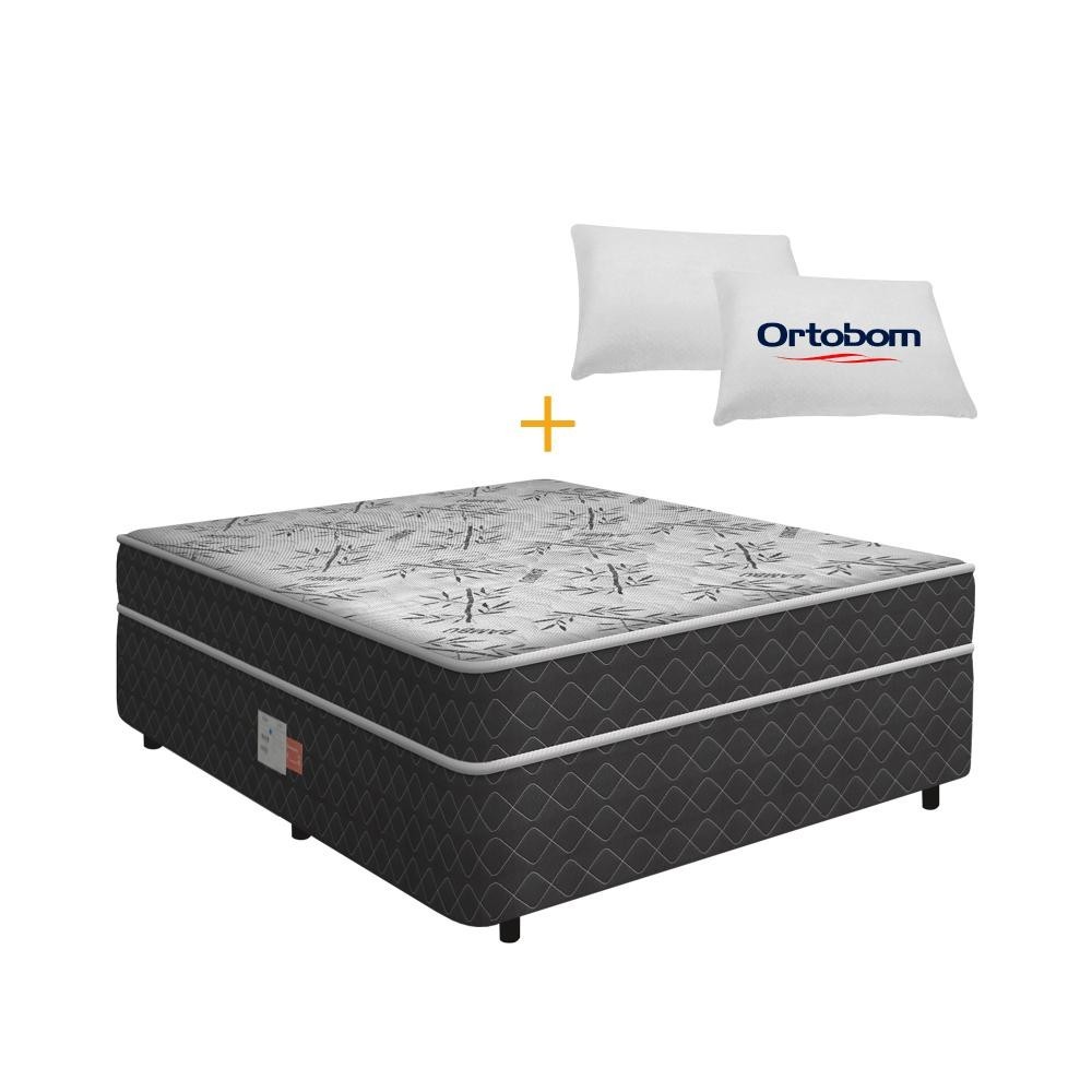 Cama Box Conjugada Casal Ortopédica D28 com Travesseiros Lucas Home Unique 138cm