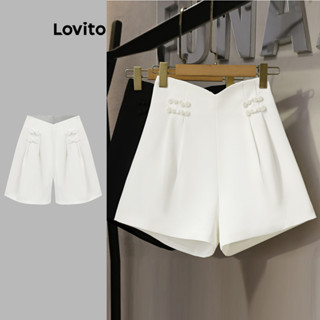 Lovito Shorts casuais de botão liso para mulheres L82AD079