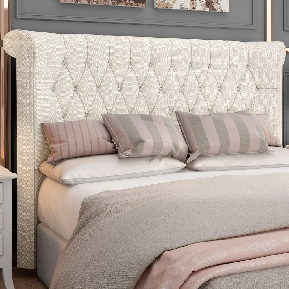 Cabeceira Cama Box King 195cm Estofada Meora P05 Linho Creme - Lyam Decor em Oferta na Shopee