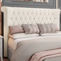 Cabeceira Cama Box King 195cm Estofada Meora P05 Linho Creme - Lyam Decor