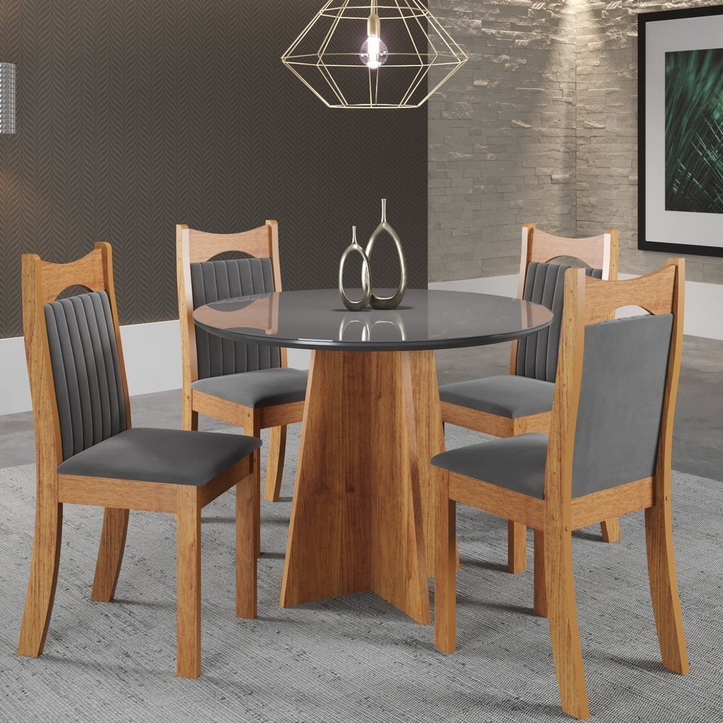 Conjunto de Jantar Mesa Redonda Stuart com 4 Cadeiras Dalas - Home & Living