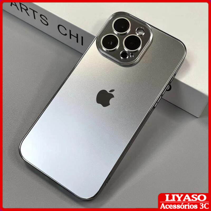 Cor Original Com Logotipo AG Fosco Acrílico Caso Para iPhone 16 15 14 13 12 11 Pro Max Plus Capa Completa