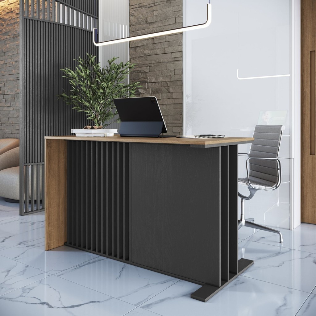 Mesa Escrivaninha Ripada 120cm MDP Mel/Grafite Office em Oferta na Shopee