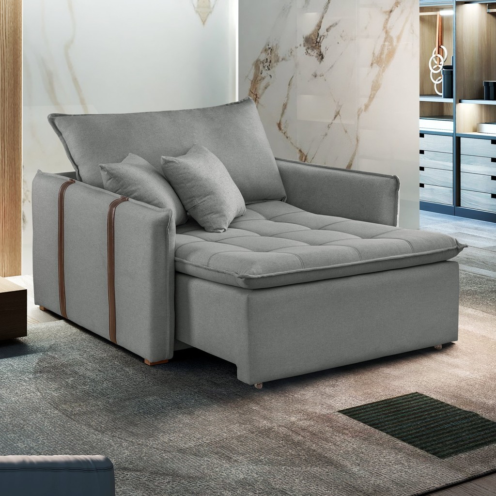 Poltrona Cama 110cm Detroid Yescasa Linho  Cinza/Escuro