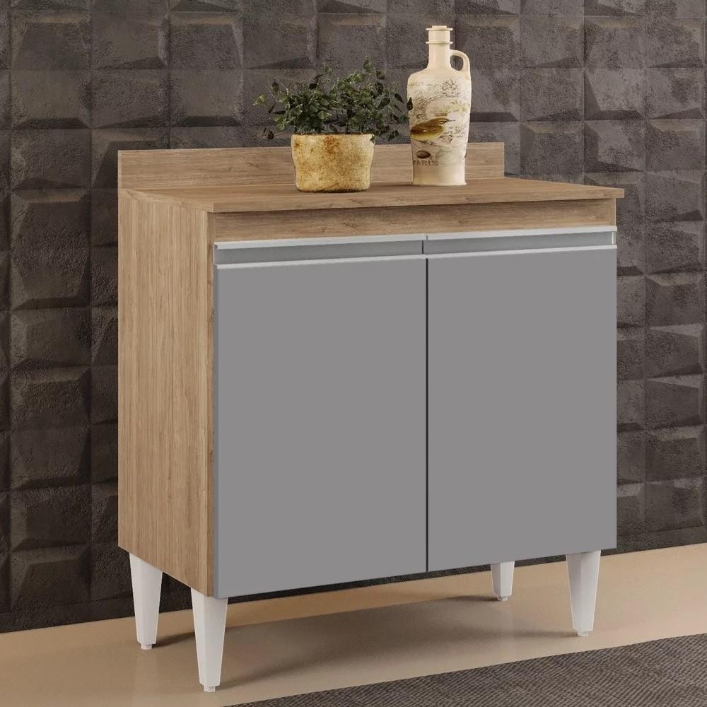 Balcão Gabinete 80cm 2 Portas Hawai Castanho/Cinza - Lumil Móveis em Oferta na Shopee