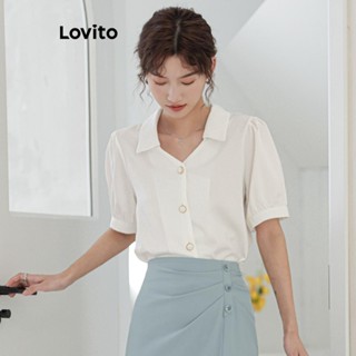 Lovito Blusa Feminina Casual Com Botões Lisos Na Frente LNE50503