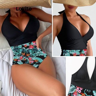 Lovito Sexy Tropical Backless Tie Back One Pieces Para Mulheres LNL48002
