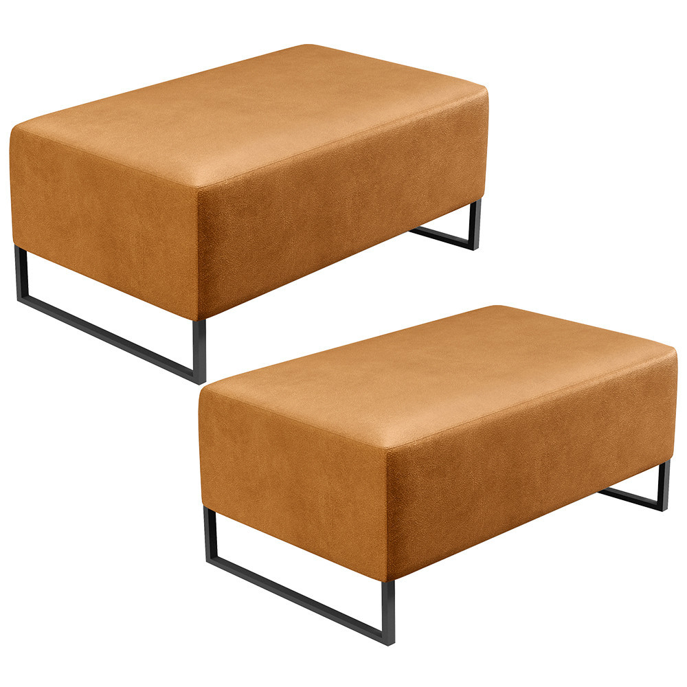 Kit 02 Puffs Decorativo Sala de Estar Cléo W01 Base Ferro 90 cm Couríssimo Whisky - Lyam Decor em Oferta na Shopee