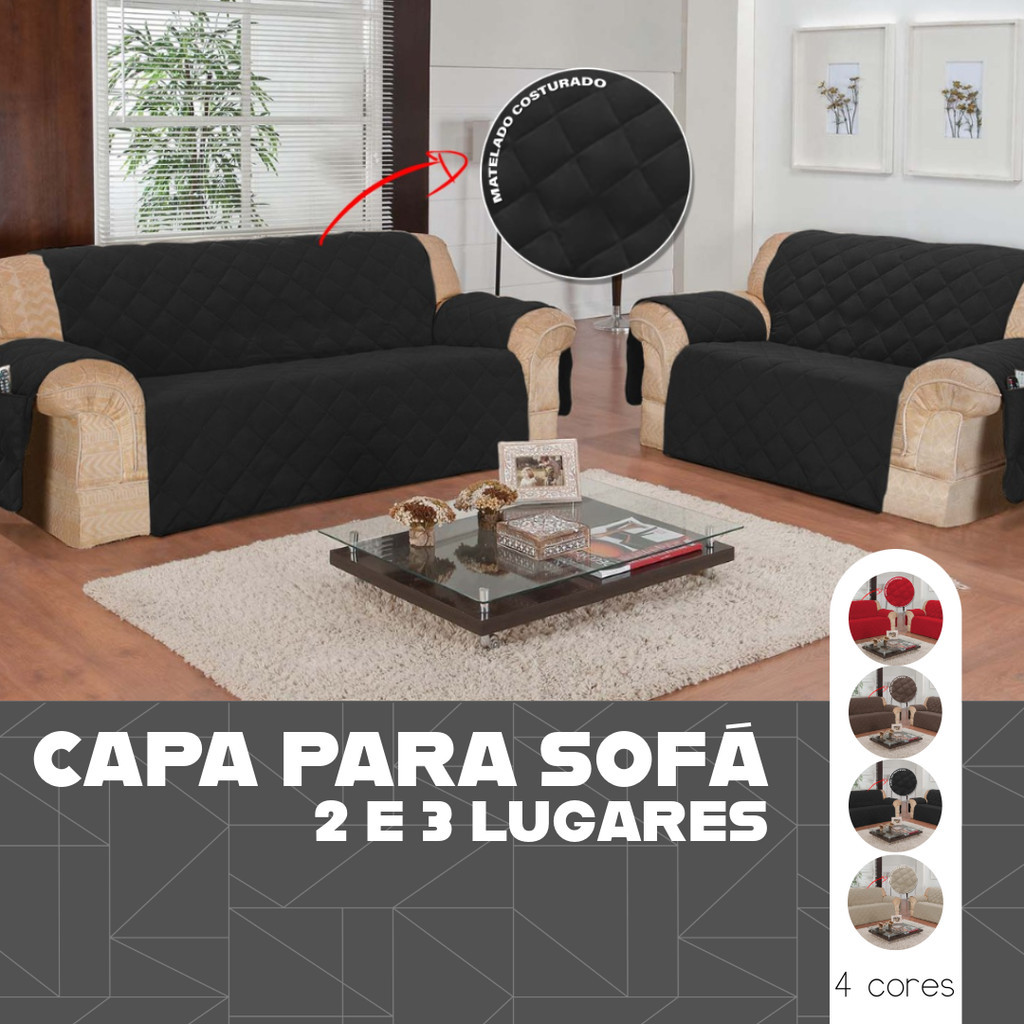 Capa Protetor de Sofá 2 e 3 lugares Acabamento Matelado com Porta Objetos