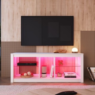 Rack para Tv até 55 Polegadas Estilo Gamer com 2 Prateleiras em Vidro e Iluminação em Led Rgb Branco em Oferta na Shopee