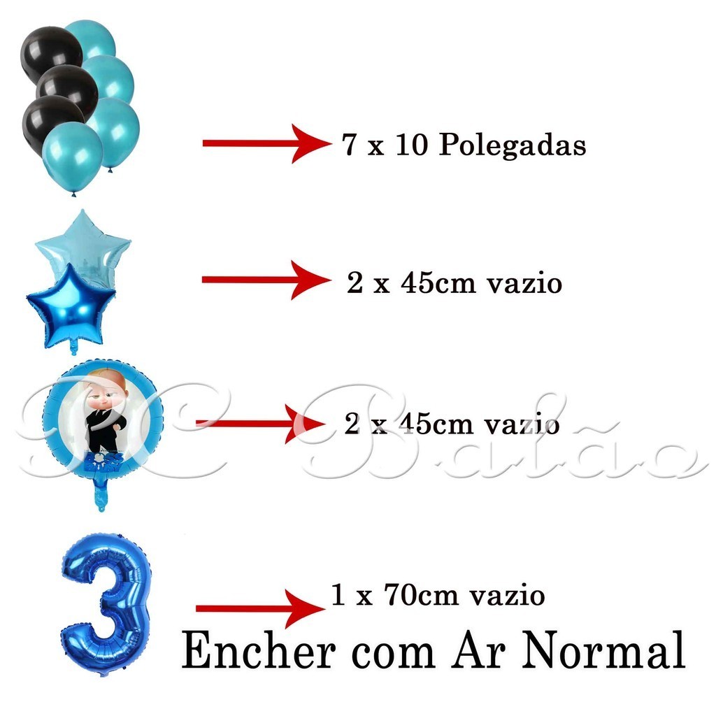 12 Balão Metalizado 2 PODEROSO CHEFINHO 45CM + 7 Bexiga  PRETO ++ N° 70cm ROYAL + 2 ESTRELA 45cm
