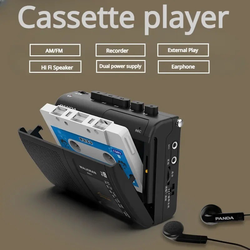 Rádio Portátil AM/FM Retro Cassete De Fita Leitor De Música Walkman Gravadores Com Suporte Para Alto-Falantes Reprodução De Fone De Ouvido De 3,5mm em Oferta na Shopee