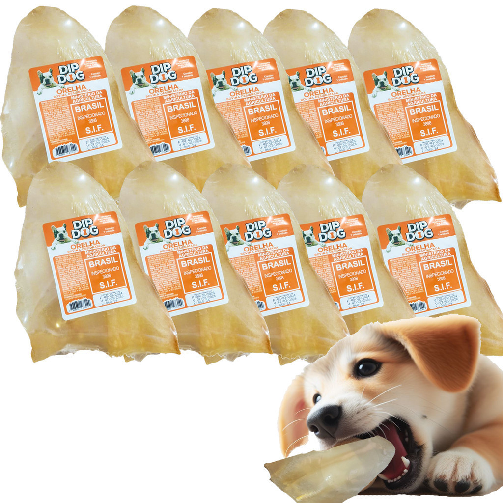 Kit 10 Mordedores Orelha Bovina Petisco P/ Cachorro Natural