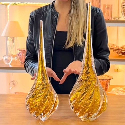 1 ou 2 Gotas De Cristal Murano Piovere - Cor Âmbar (2 Peças) centro de mesa vaso esculturas
