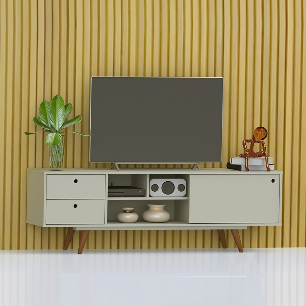 Rack Retro 85 Até 60 Polegadas 1 Porta Off White - Olivar Móveis em Oferta na Shopee