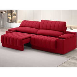 Sofá com Porta Copos Carregador USB Ret Rec Murano 2,30m Velosuede Vermelho - NETSOFAS em Oferta na Shopee