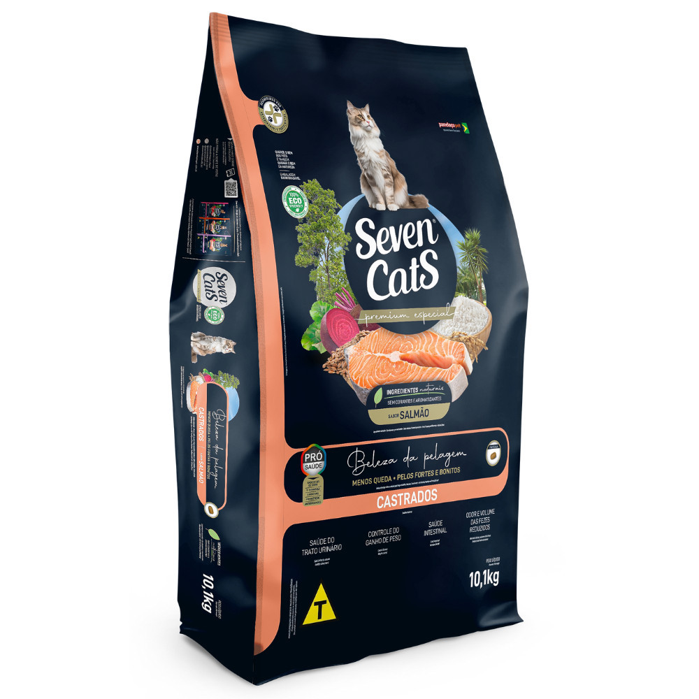 Ração Seca Seven Cats Premium Especial Salmão Gatos Castrados 10,1kg