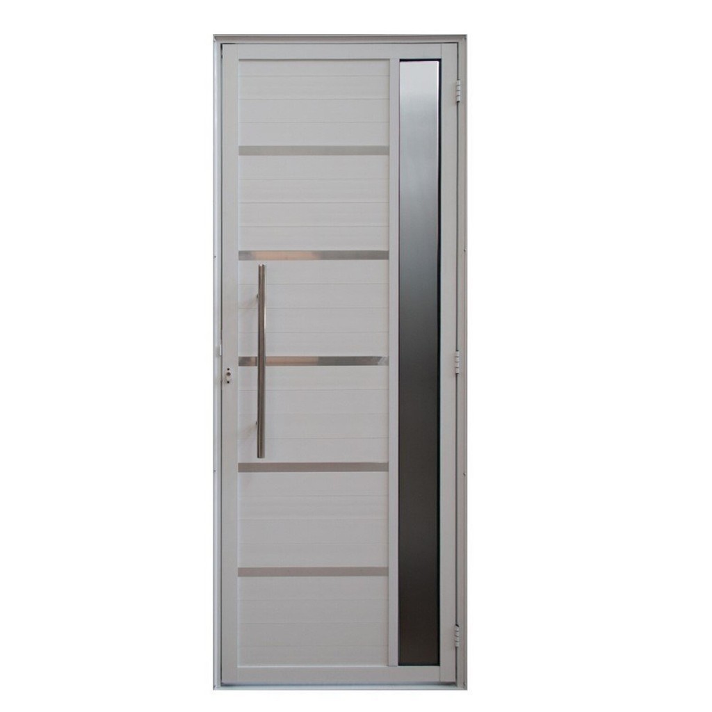 Porta de Alumínio Lambril Solara com Visor e Puxador 80 x 210 Abertura Direita Branco Hale Esquadrias
