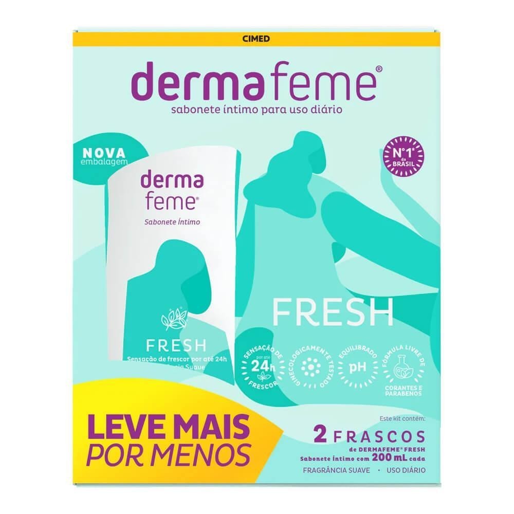 Dermafeme Kit Sabonete Íntimo Fresh Com 200Ml em Oferta na Shopee