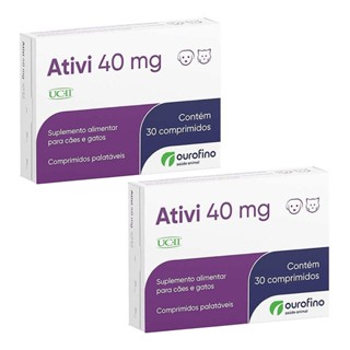 Kit 2 Suplemento Alimentar Ourofino Ativi 40 mg para Cães e Gatos - 30 Comprimidos em Oferta na Shopee