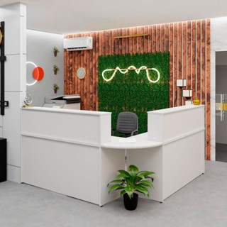 Balcão Atendimento de Canto para Recepção 2 Gavetas Branco em Oferta na Shopee