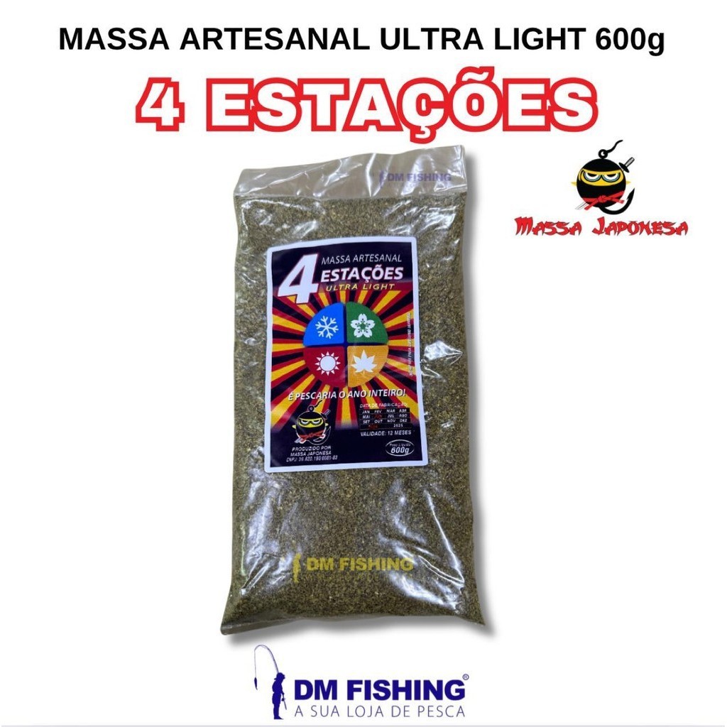 Isca para pesca Massa Japonesa 4 ESTAÇÕES 600g - pescaria o ano inteiro. Para peixes de água doce pesqueiro tamba, tilápia, carpa, cabeçuda, capim, húngara, espelho, pintado, dourado, tambaqui, corimba, cachara e outros.