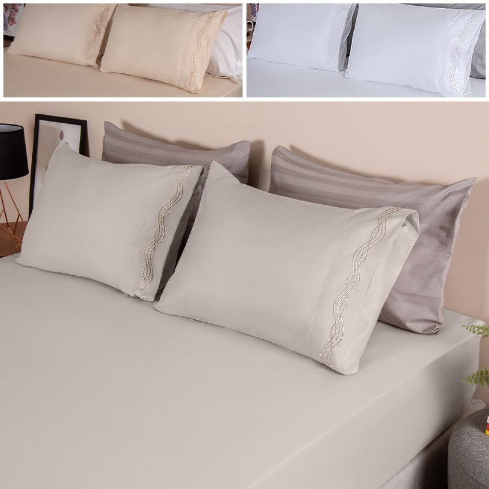 Jogo de Cama Queen 3 Peças Micro Percal 300 Fios Bordado Branco - BF Colchões em Oferta na Shopee