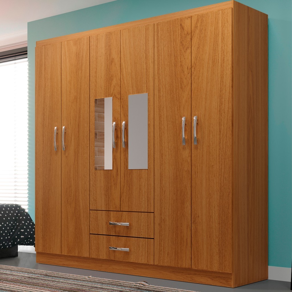 Guarda-Roupa Solteiro Atalaia 6 Portas 2 Gavetas com Espelho - Home & Living