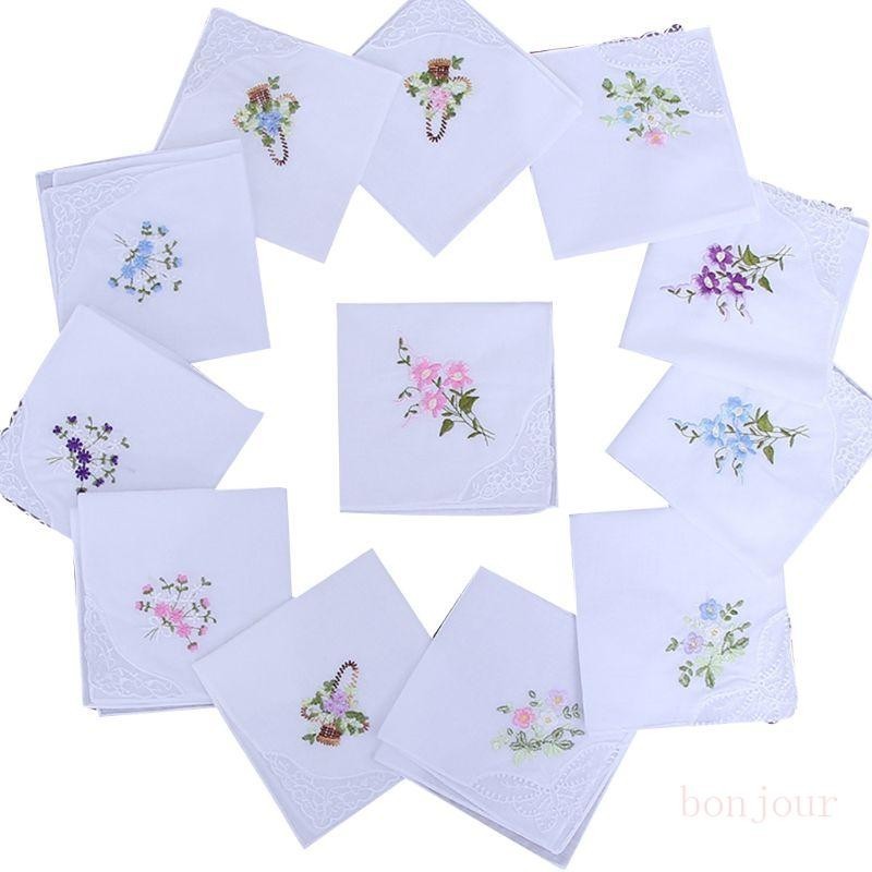 5Pcs Set 11x11 Inch Womens Cotton Square Handkerchiefs Lenço Floral Bordado Para Pastora Canto Renda Borboleta em Oferta na Shopee