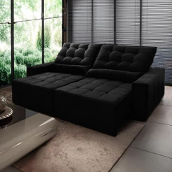 Sofá Retrátil Reclinável Alaska 2,70m Suede Velut Preto Molas no Assento - King House