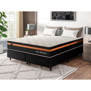 Conjunto Cama Box c/ Molas Ensacadas Sirius Preto King 193x203x65 em Oferta na Shopee