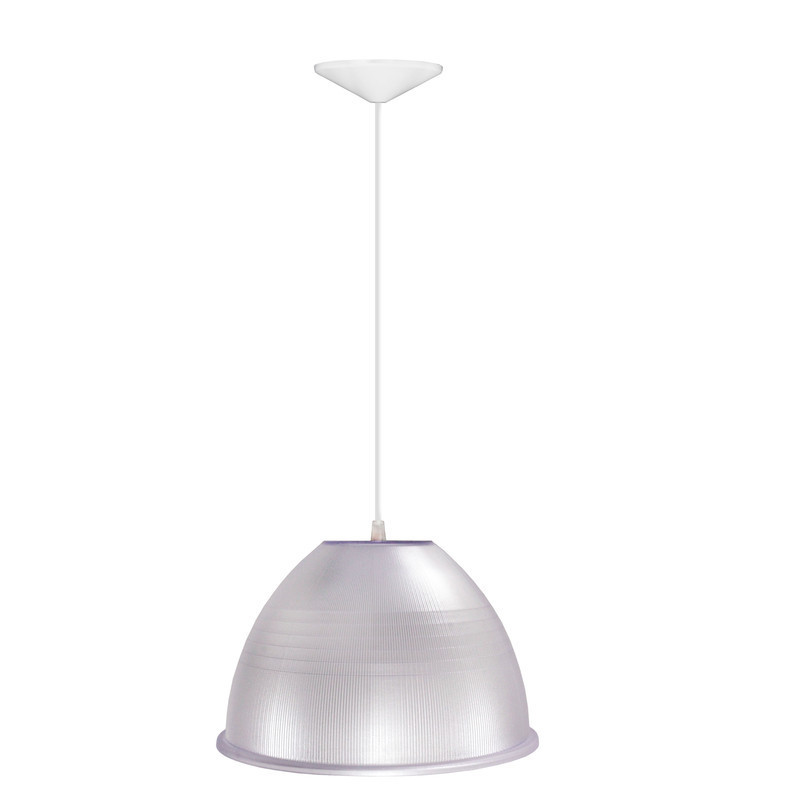Luminária Pendente Prismática Galpão Pavilhão Industrial 16 Polegadas 40cm 3M 85 Whats E27 Cristal Transparente