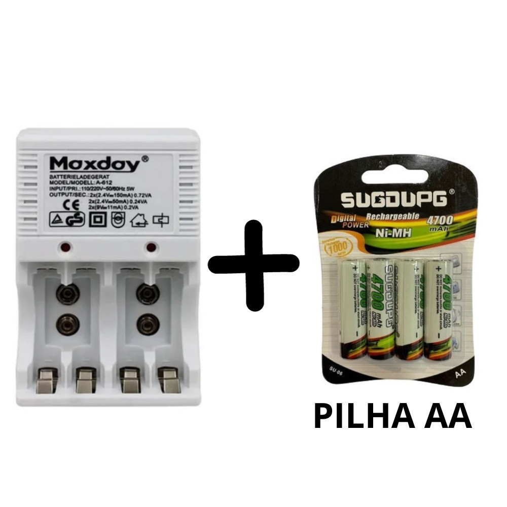 Kit Carregador De Pilhas E Pilhas Recarregáveis