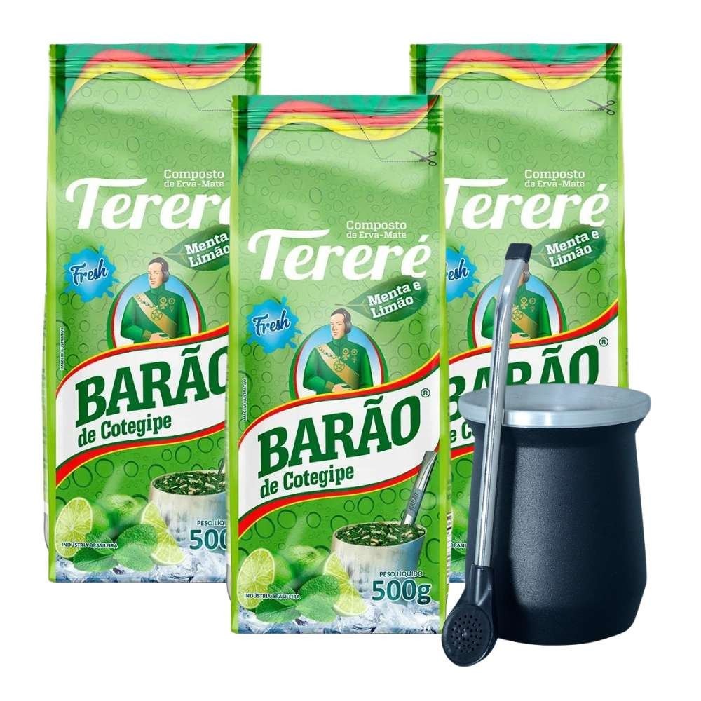 Kit 3 Tereré Menta Limão Fresh Barão 500g cada Copo Bomba