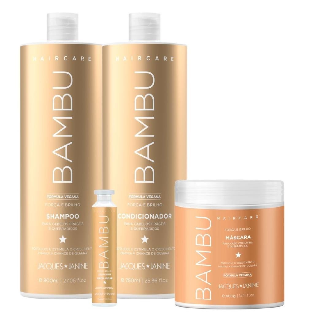 Kit Jacques Janine Hair Care Bambu Shampoo 800ml Condicionador 750ml Máscara 400g Ampola 45g em Oferta na Shopee