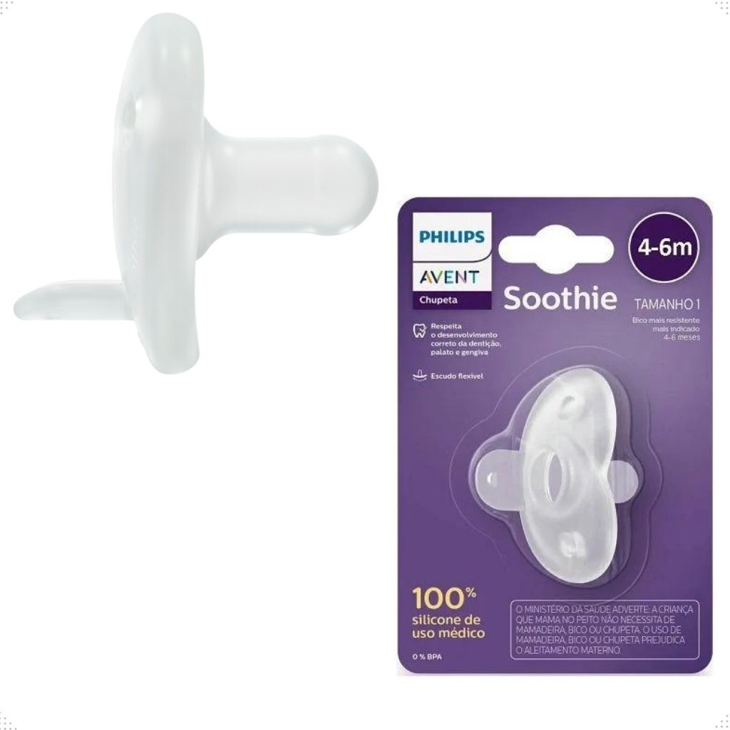 Chupeta Soothie Philips Avent 100% Silicone Branca Tamanho 1 4 à 6 Meses
