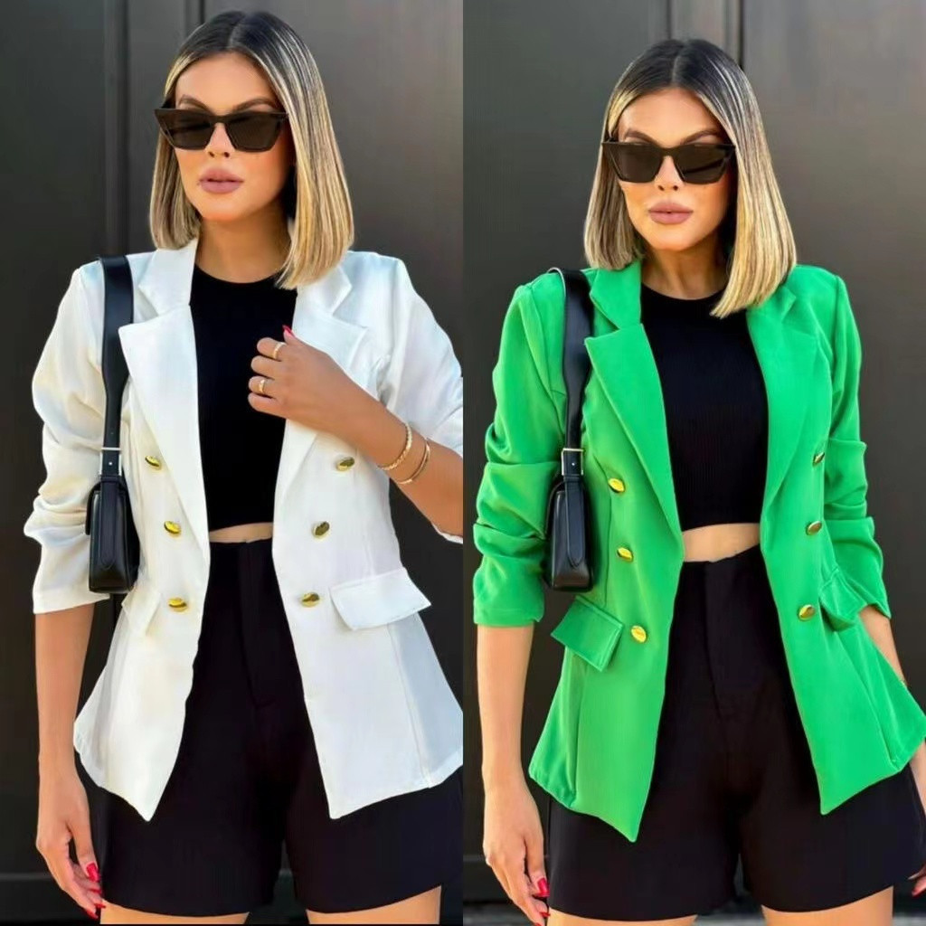 Blazer Feminino Casaquinho Alfaiataria Casaco Social Com Botão Lindo Super Envio em Oferta na Shopee