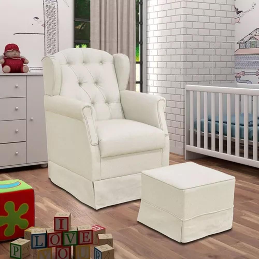 Poltrona de Amamentação com Balanço e Puff Lívia Linho Bege - Phoenix em Oferta na Shopee