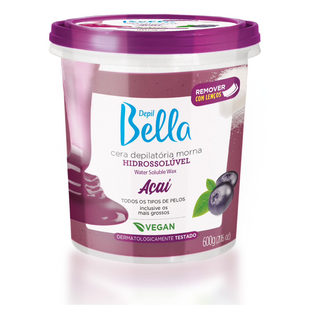 Cera Depilatória Hidrossolúvel Açaí Vegana Depil Bella 600g em Oferta na Shopee