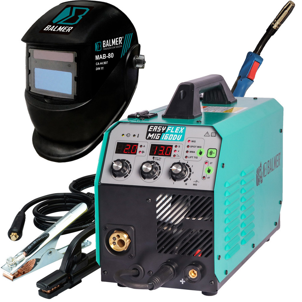 Maquina Aparelho de Solda Eletrodo Tig e Mig 160 Amperes Bivolt 110v 220v Balmer com Mascara