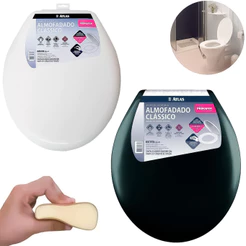 Assento Clássico Tampa PVC Vaso Sanitário Privada Oval Almofadado Plástico Branco - Preto Universal