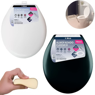 Assento Clássico Tampa PVC Vaso Sanitário Privada Oval Almofadado Plástico Branco - Preto Universal em Oferta na Shopee